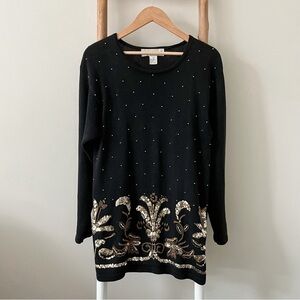[viki international] vintage sweater tunic mini dress black gold sequins S